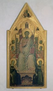 São Bartolomeu entronizado com anjos (têmpera no painel) de Jacopo del Casentino