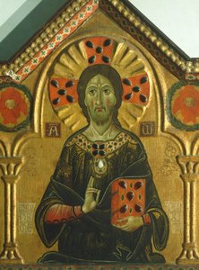 Redentor, detalhe do Redentor com Madonna e três Santos, de Meliore Toscano ou Meliore di Jacopo (cerca de 1255-1285), tempera e ouro no painel, 85x210 cm
