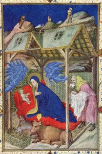 MS 11060-11061 Horas de Notre Dame: Prime, O Nascimento de Cristo, das Três riquezas Heures du Duc de Berry, detalhe do pergaminho do início do século XV de 67618