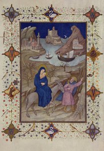 MS 11060-11061 Horas de Notre Dame: Vésperas, A Fuga para o Egito, das &39;Três riquezas Heures du Duc de Berry&39;
