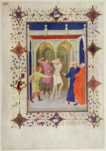 MS 11060-11061 Horas da Cruz: Tierce, A Flagelação de Cristo, das &39;Três riquezas Heures du Duc de Berry&39; de Jacquemart de Hesdin
