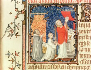 Sra. Lat 18014 Jean de France (1340-1416) Duque de Berry Rezando Antes da Elevação da Hóstia, de Les Petites Heures de Duc de Berry, c.1385-90