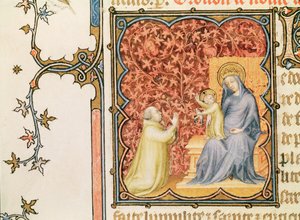 Sra. Lat 18014 Jean de France (1340-1416) Duque de Berry Rezando Antes da Virgem e do Menino, de Les Petites Heures de Duc de Berry, c.1385-90
