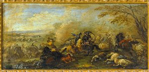Uma batalha entre cristãos e muçulmanos ... (óleo sobre tela) de Jacques (1621 76) Courtois