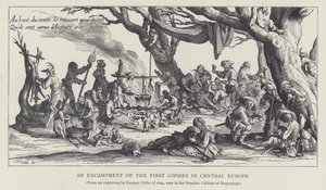 Um acampamento dos primeiros ciganos na Europa Central (litho)
