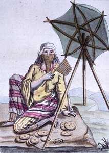 Mulher árabe do deserto vendendo pão, da 