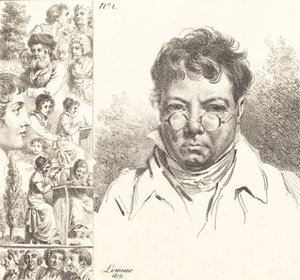 Auto-retrato e outras cabeças, 1819 (litografia) de Jacques Antoine Marie Lemoine