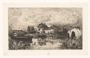 Vista de uma vila na água com uma ponte à direita e à esquerda de Jacques Barthélemy Appian (Adolphe)