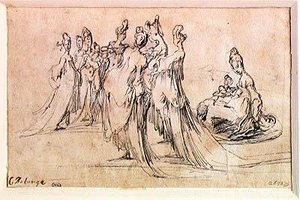 Grupo de mulheres (caneta e tinta no papel) de Jacques Bellange