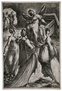 As Mulheres Santas no Sepulcro, 1613-16 (gravura e gravura) de Jacques Bellange