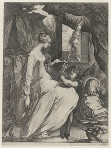 A Virgem Maria Girando com o Menino Jesus e um Anjo Maria com criança e um anjo segurando uma roca de Jacques Bellange