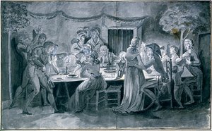 Jantar de casamento durante o Sorteio da Revolução de Jacques Bertaux (1745-1818) Paris.
