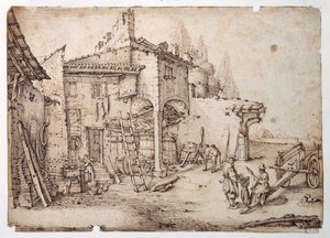 Um quintal italiano (caneta e tinta castanha sobre papel) de Jacques Callot