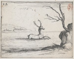 Um veado na água - não. 12 da série de Jacques Callot