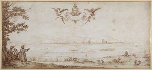 Uma Vista de Toul através da Planície, Paisagem com Figuras, o Céu com os Braços de Porcelana (caneta e tinta castanha em velino) de Jacques Callot