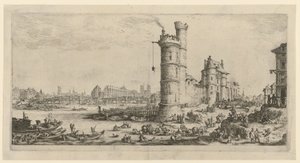 Vista da Pont Neuf, folha da série «Duas grandes vistas de Paris» de Jacques Callot