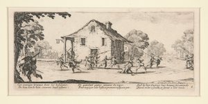 Cena de batalha em frente a uma casa, de The Miseries and Disasters of War, nº 4 de um conjunto de 18 de Jacques Callot