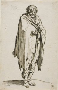 Mendigo sem chapéu ou sapatos, prato doze de Os mendigos de Jacques Callot