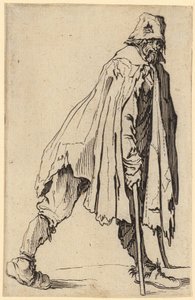 Mendigo com muletas e chapéu, folha 4 da série «Os mendigos» de Jacques Callot