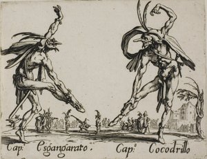 Capitão Esgangarato - Capitão Cocodrillo, chapa 14 de Balli di Sfessania de Jacques Callot
