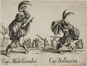 Capitão Mala Gamba - Capitão Bellavita, chapa 15 de Balli di Sfessania de Jacques Callot