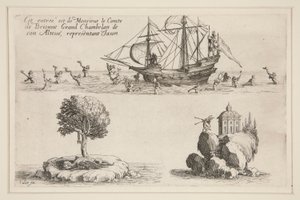 Combat à la Barri?re, Esta entrada é de Monsieur le Comte de Brionne Grand Chambelan de son Altesse, em representação de Jason de Jacques Callot