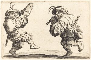 Dançarinos com flauta e pandeiro de Jacques Callot