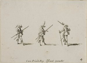 Furar com o Mosquete, placa quatro de The Military Exercises de Jacques Callot