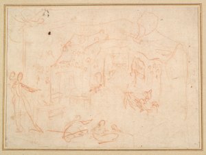Estudos da Figura (reto); Um cenário (verso) de Jacques Callot
