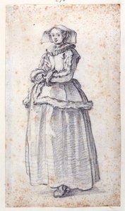 Figura com Vestido de Pele Aparada (giz preto sobre papel) de Jacques Callot