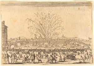 Fogos de artifício no Arno, Florença, c. 1622. de Jacques Callot