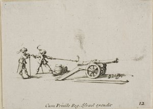 Disparando o Canon, placa doze dos Exercícios Militares de Jacques Callot