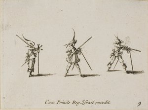Disparando o mosquete, placa nove dos exercícios militares de Jacques Callot