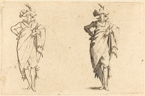 Cavalheiro visto de frente com a mão no quadril de Jacques Callot
