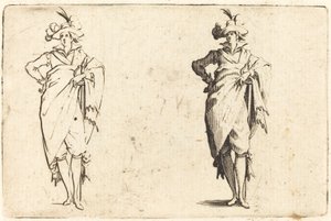Cavalheiro visto de frente com a mão no quadril de Jacques Callot