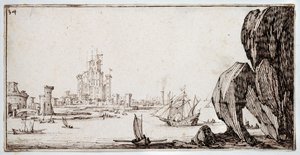 Porto (caneta e tinta castanha sobre papel) de Jacques Callot
