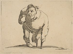 Estropie à la Muleta e La Jambe de Bois O Aleijado com uma Muleta e uma Madeira ..., 1616-22. de Jacques Callot