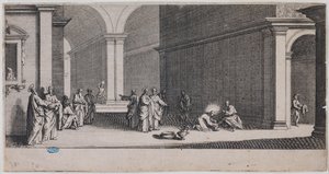 A Grande Paixão, O Lava-pés. Primeira estampa de uma série de 7 estampas (Lieure 281, Meaume 12) de Jacques Callot