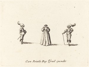 Lady Vista de Trás, e Dois Cavalheiros, provavelmente 1634. de Jacques Callot