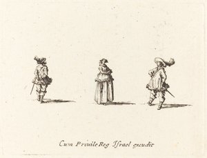 Senhora com os braços cruzados e dois cavalheiros de Jacques Callot