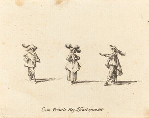 Senhora com grandes plumas e dois cavalheiros de Jacques Callot