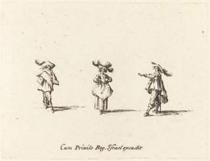 Senhora com grandes plumas e dois cavalheiros de Jacques Callot