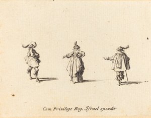 Senhora com o braço estendido e dois cavalheiros de Jacques Callot