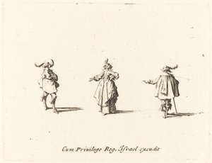 Dama de Braço Estendido e Dois Cavalheiros, provavelmente 1634. de Jacques Callot