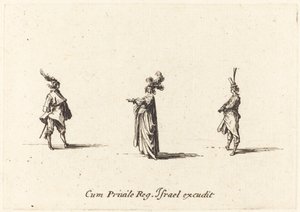 Senhora com chapéu emplumado e dois cavalheiros de Jacques Callot
