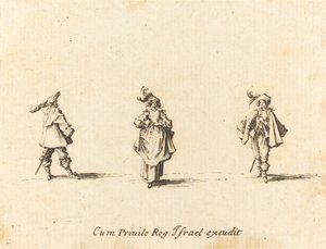 Senhora com plumas e dois cavalheiros de Jacques Callot