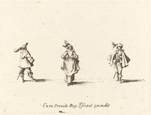 Senhora com plumas e dois cavalheiros de Jacques Callot