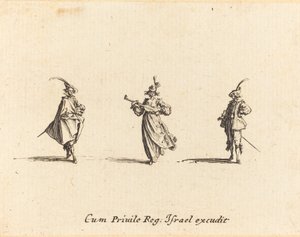 Senhora com instrumento de cordas e dois cavalheiros de Jacques Callot