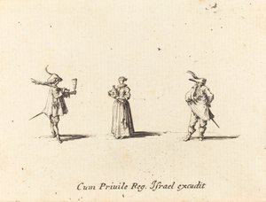 Senhora com garrafa de vinho e dois cavalheiros de Jacques Callot