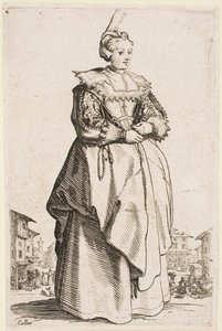 Senhora com um Boné Levantado, da série "A Nobreza de Lorena". de Jacques Callot